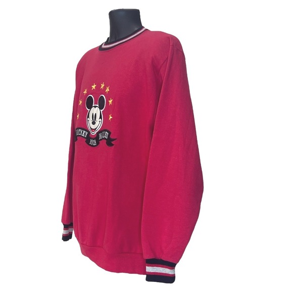 Vintage Mickey & Co Mickey Mouse 1928 Crewneck Sweatshirt Red Striped Collar LG - Picture 2 of 9